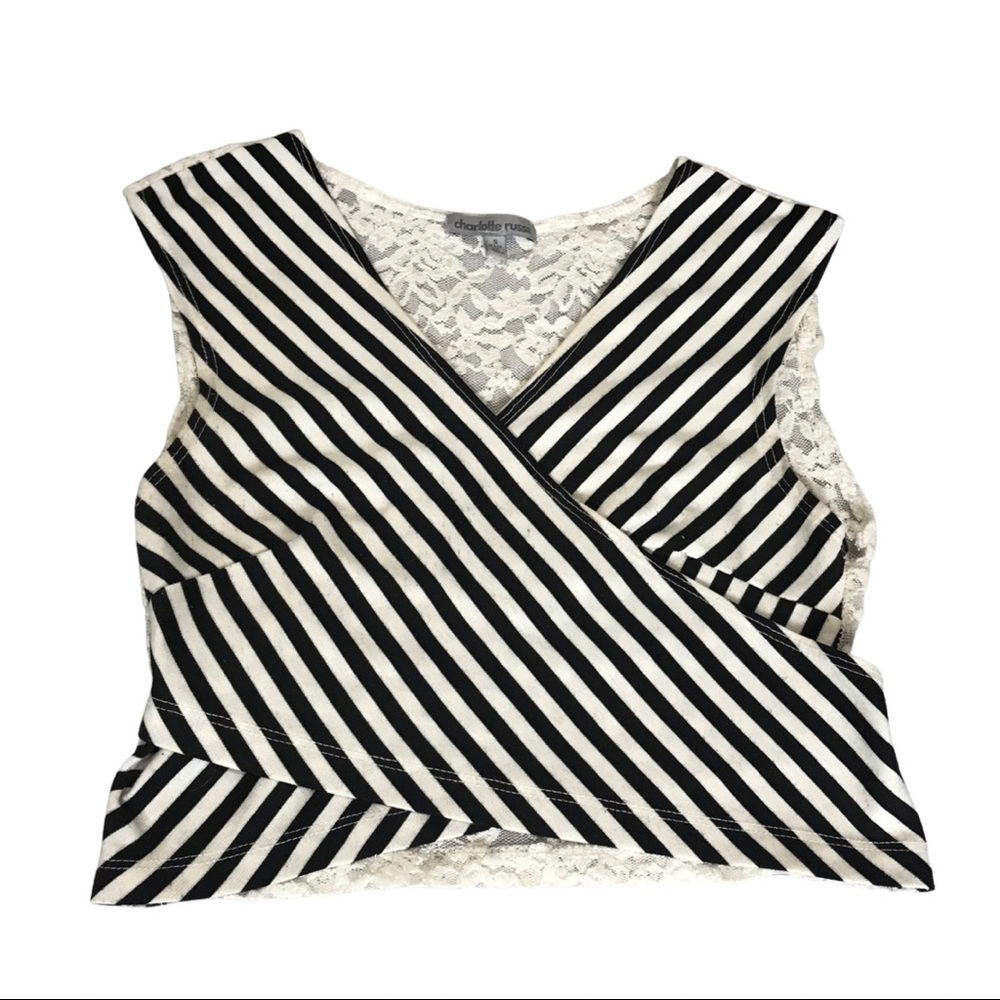 Charlotte Russe Black, White & Lace Crop Top